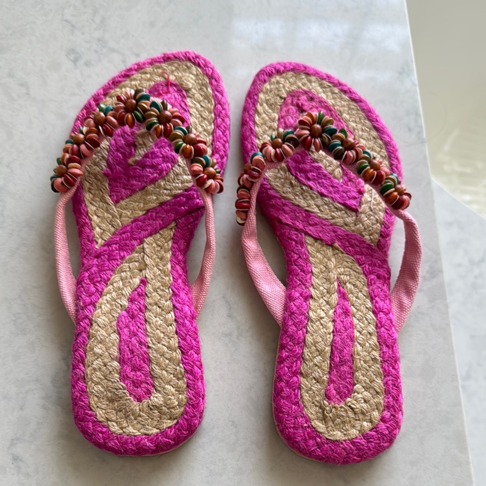 Pink and Tan Beaded Women's Sandals
